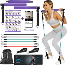 Portable Pilates Bar Kit with 3 Set Exercise Resistance Bands, Full-Body Workout