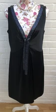 Whistles Black Pure Silk Dress UK 16 Shift Deep V Neck Sequins Gatsby Party 