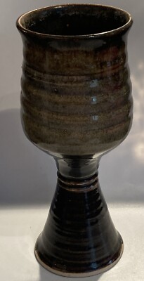 Vintage Kunstkeramik großer Weinkelch Tasse Glas grün braun Tropfglasur