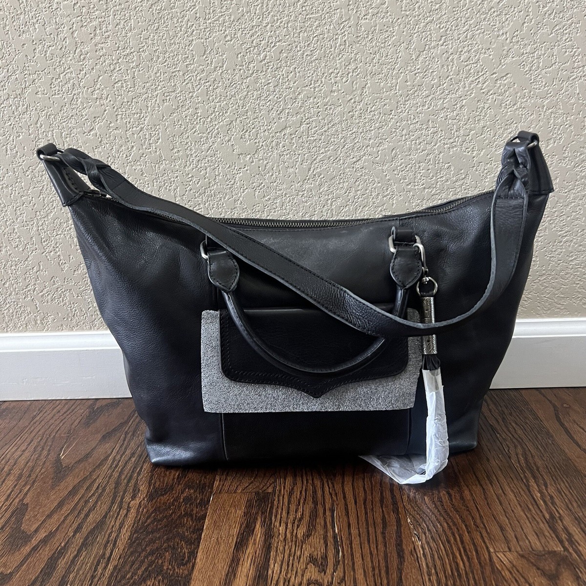 The Sak Sierra Black Leather Double Handled Satchel Purse Bag