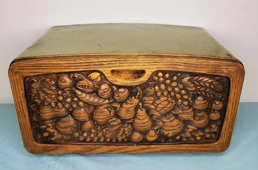 VINTAGE KITCHEN AVACODO BURLINGTON CRAFTS METAL PIE FRUIT FRONT BREAD BOX