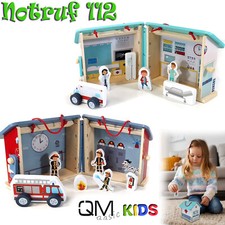 HOLZ Feuerwehr + Krankenhaus 14 TEILE Holzspielzeug Kinder Spielzeug Auto