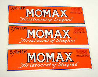 Lot of 3 Momax Aristocrat Stogies Tobacco Cigar Label Unused NOS New 1920-30s