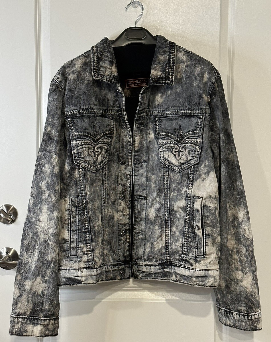 Rock Revival Marble Grey Mens Denim Jacket Doheny 222 XL 2XL 