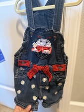 Vintage 90s Denim Blue Jeans short Overalls LADYBUG DAISY Size 18 Months