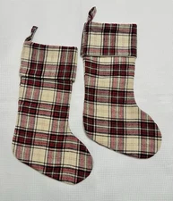 2 Kirklands Home Christmas Stocking Classic Traditional Plaid Farmhouse Style