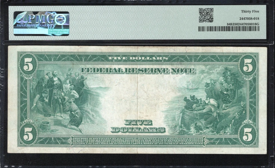 1914 $5 NEW YORK FRN FEDERAL RESERVE NOTE PMG 35 Fr 848 - Image 2 of 2
