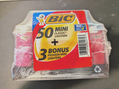  BIC Mini Classic Lighters - Assorted Colors, 50-Count tray plus 3 