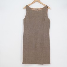 Oscar de la Renta Brown Wool Sleeveless Sheath Dress Size 10 Textured Boat Neck
