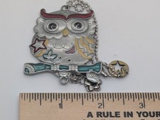 Decorative Multi-Colored Owl Perched on Branch Hanging Car Mirror Charm Keychain
