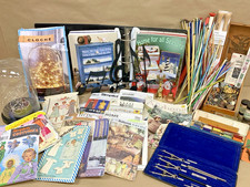 Vintage Mix Craft Lot Knitting Needles Sewing Patterns Buttons Watercolor & More
