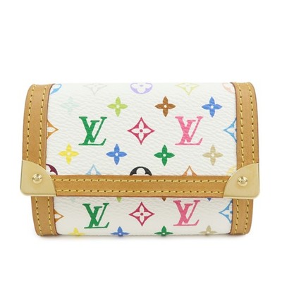 Louis Vuitton Monogram Porte Monnaie Plat Coin Case Blanc M92657 Auth Used F/S