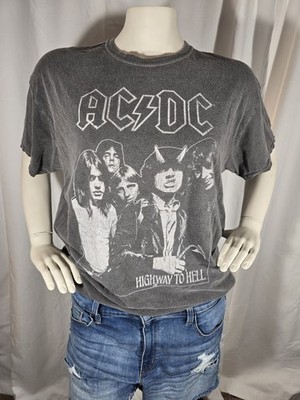 AC/DC Women's T Shirt 2XL XXL 100% Cotton Gray Soft Vintage Feel Highway To Hell