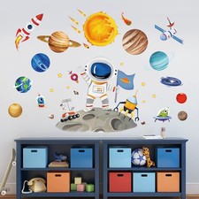 Outer Space Astronaut Wall Stickers Planets Rocket Peel and Stick Wall Art De...