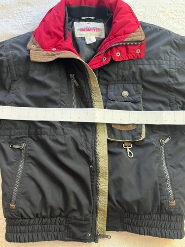 Obermeyer Vintage Ski Jacket Men's Medium Black Red Tan Trim Retro Winter Coat image 3