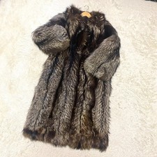 Gold Saga Silver Fox Full-Length Coat Gifu Fur Jacket Size 11 Voluminous 120cm