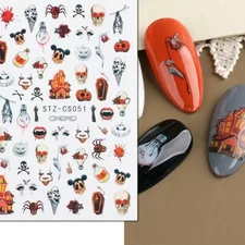 Nail Art Stickers Halloween Spooky Self Adhesive Graveyard Skull Vampire Coffin