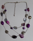 Vintage Purple Shells & Silver Tone Beads On 18" Triple Strand Necklace — photo 1