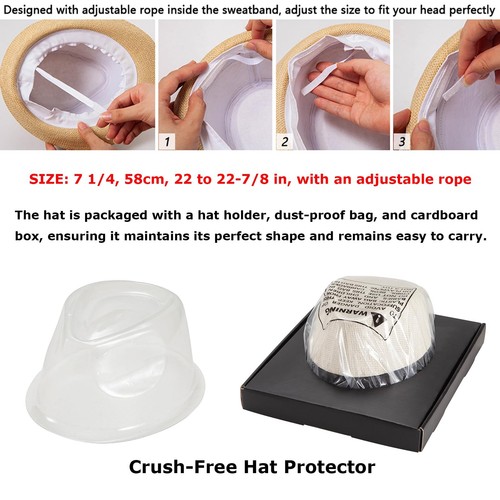 Straw Fedora Hats for Women Men Milky White Short Brim Sun Trilby Summer, 7 1/4 - Picture 2 of 6