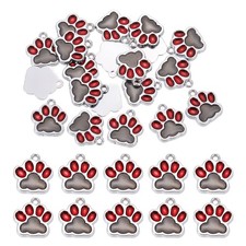 Enamel Paw Print Charm 20Pcs, Alloy Enamel Pendants Black/Red