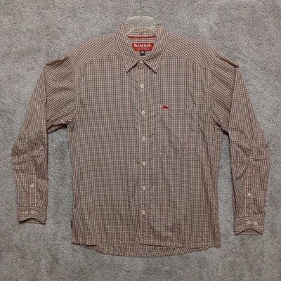 SIMMS Shirt Men's Medium Red Gray Big Sky Plaid Long Sleeve Button Down Fishing 