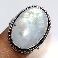 925 Silver Plated Rainbow Moonstone Ring US 9 Trending Gift Most Beautiful GW