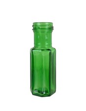 Beautiful Small Green Glass Octagonal 8 Sided Bottle 5.25"