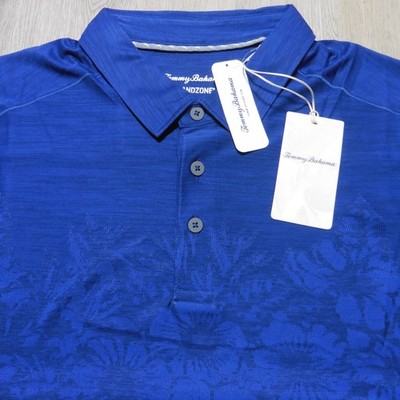 TOMMY BAHAMA Mens 1XLB XL BIG POLO SHIRT PALM COAST HIBISCUS KINGDOM BLUE GOLF