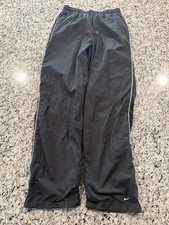 Vintage Nike Track Pants Black Nylon White Piping Full Zip Legs Made in Thailand