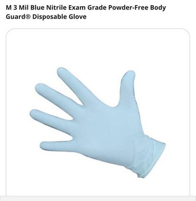 Med Blue Nitrile Exam Grade Powder-Free 3Mil BodyGuard  Disp Glove Case Qty:1000