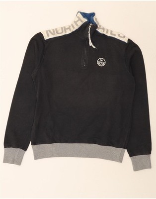 North Sails Mens Graphic Zip Neck Sweatshirt Jumper Medium Grey Colourblock AT23