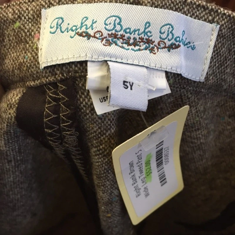 Right Bank Babies Girls Pants Size 5 Brown Wide Leg Tweed Knee Length NEW - Image 4 of 4