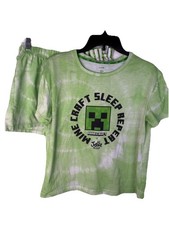 Justice Girls Green Tie Dye Minecraft Pajamas Shorts  Tee Sleep Set XL 14-16