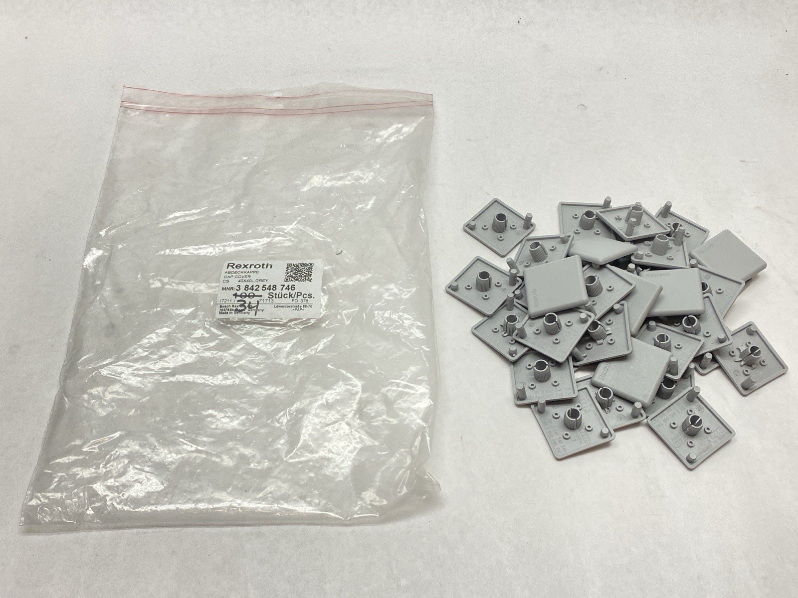 Bosch Rexroth 3842548746 Cap Cover 40mm x 40mm Grey PACK OF 34