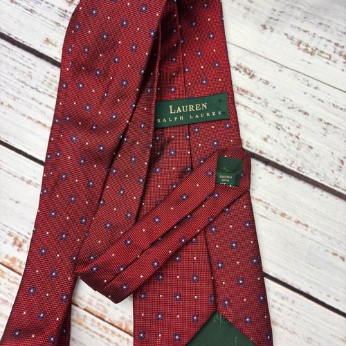 Cravatta uomo Lauren Ralph Lauren LRL 100% seta motivo geometrico a pois made USA - Foto 6 di 7