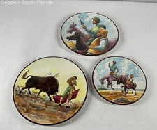 Lot Of 3 Pcs Vintage Multicolored Decorative Hand Painted Round Collector Plate