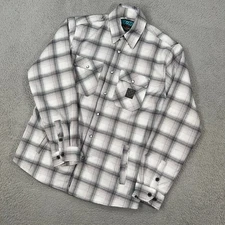 Dixxon Jacket Mens Medium Gray Plaid Button Snap Aspen Sherpa Lined Flannel