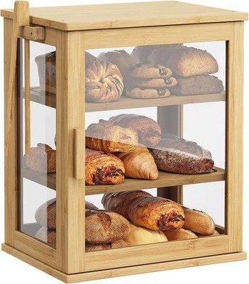 Bamboo Bread Box Kitchen Countertop Large 3 Layers Bread Storage Container