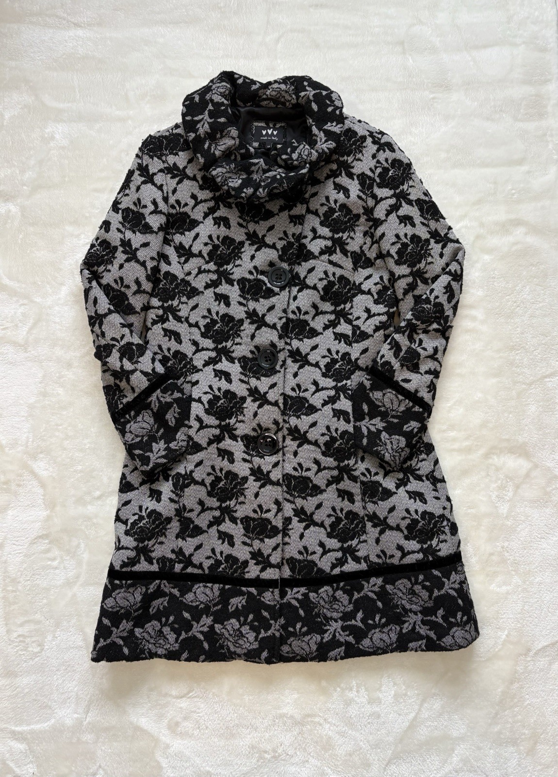 Per Una Vintage Gothic Rose Jacquard Coat Size 14 Italian Wool Blend Whimsygoth image 3