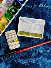 ACEO Original Watercolor Landscape Painting 2.5x3.5 in Signed Chris Pellizzeri