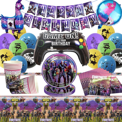Fortnit Set Compleanno 81 Pezzi - Palloncini, Tovaglia, Stoviglie E Decorazioni Per Festa Ragazzo