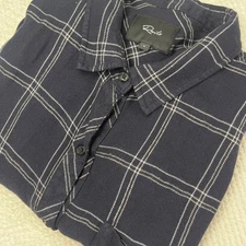 Rails Hunter Navy Snow Button Up Light Flannel Shirt Womens Large Rayon Lurex