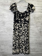 Jones New York Dress Womens 4 Black Ivory Abstract Print Flutter Sleeve Midi
