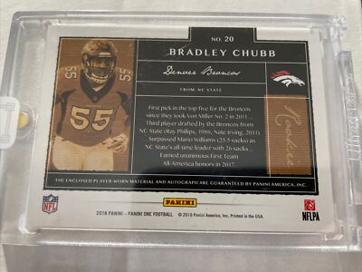 2018 Panini One Bradley Chubb Auto Autograph Rookie RC Jersey