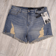 Kendall Kylie Womens 9/29 The Icon Shorts Denim Blue Distressed Raw Hem NWT