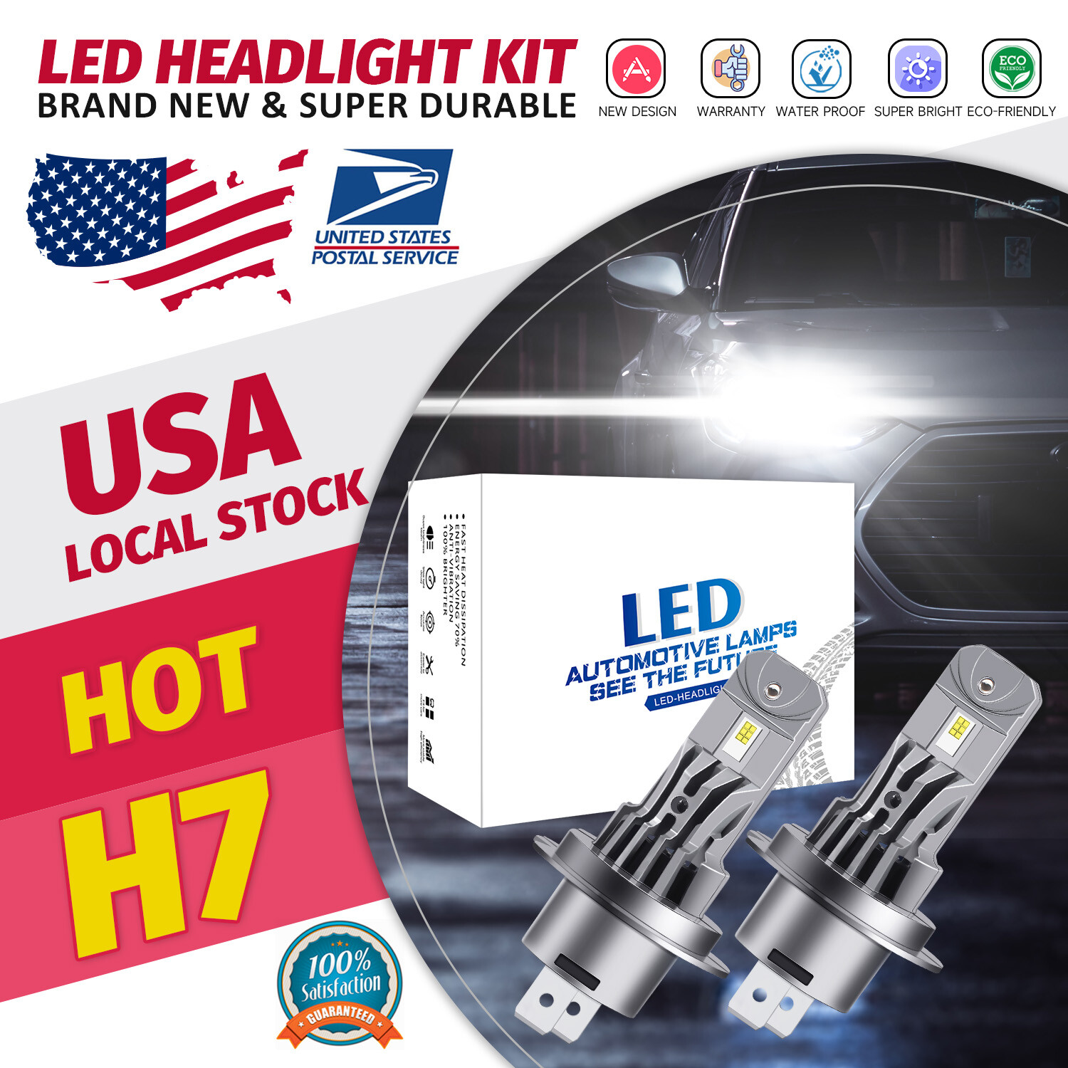 2Pcs 120W H7 80000LM Car LED Headlight Super Bright Bulbs Kit White 6000K New