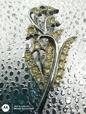Silver Tone Snow Drop Brooch With Yellow Stones