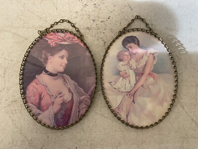 2 Vintage 6  Victorian Chimney Flue Covers   Lady & Child Decorative Wall Art