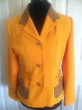  Vivida Women's Multi-Color Yellow / Orange 3 Buttons Suit Jacket Blazer Size L