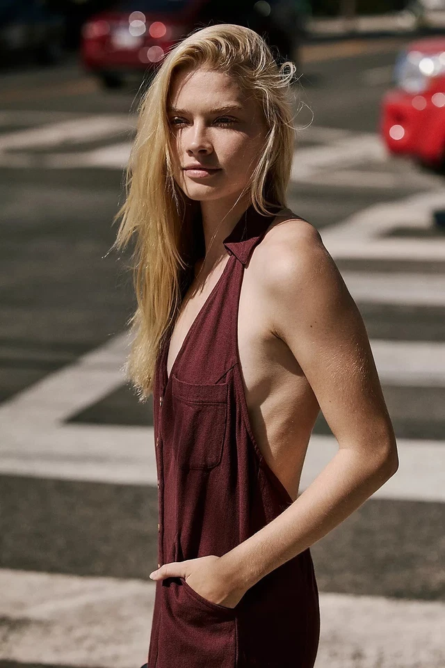 Комбинезон Free People Free-Est Harper с бретелью через шею хлопок цельный широкие штанины L 278139 - Изображение 3 из 4